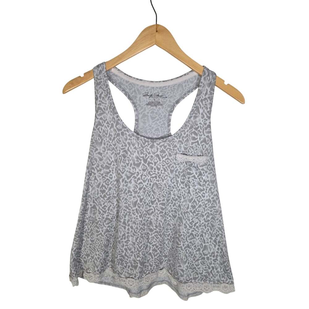 Marilyn Monroe Gray Leopard Print Racerback Tank Top Lace Trim Size L